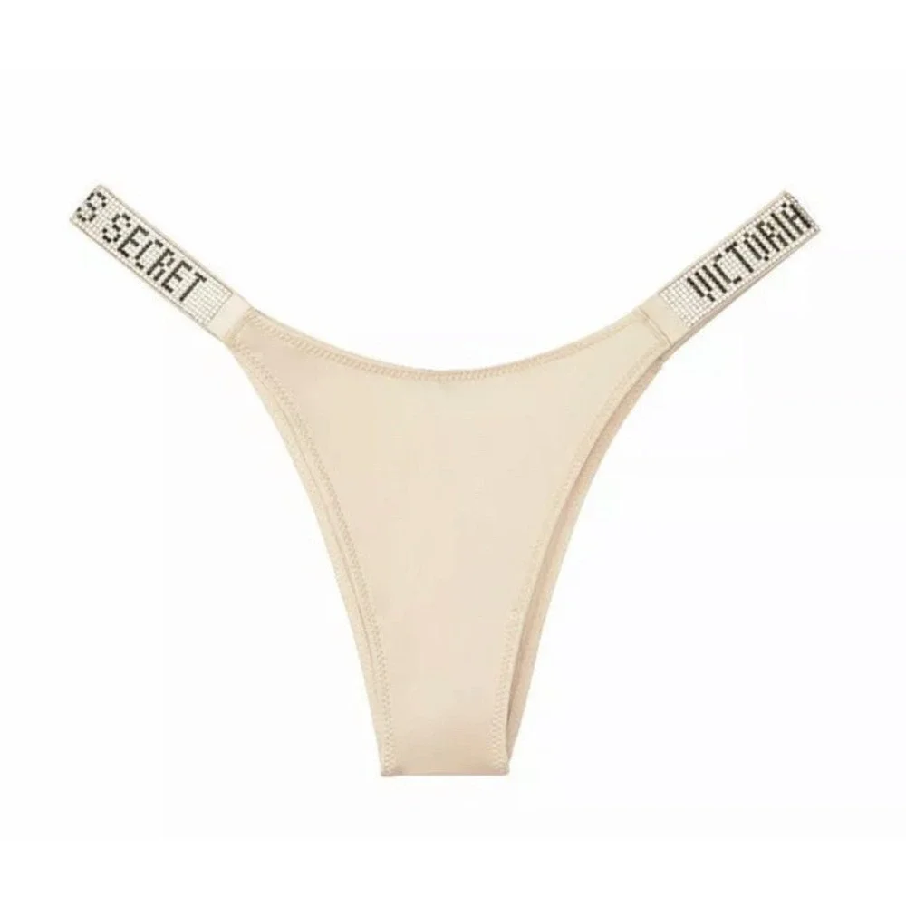 Victoria's Secret Very‎ Sexy Panty Crystals Logo Shine Sz L - Champagne Color